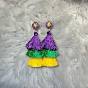 Mardi Gras Tassel Earrings With Beaded Studs